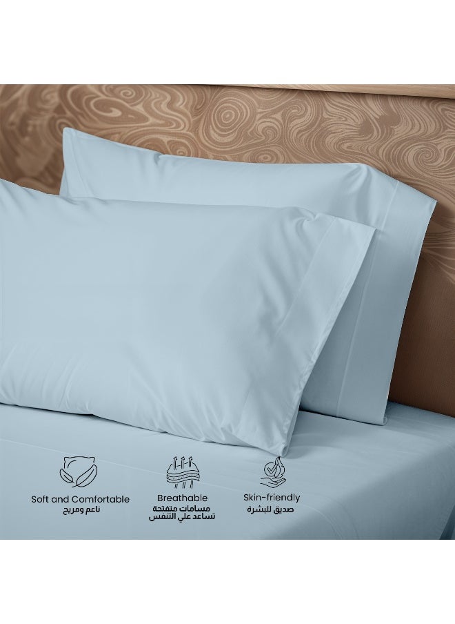 3-Piece Metallic Blueplush 200X220 Flat Bedsheet Set Includes 1 Deep Pocket Flat Bedsheet And 2 Pillow Covers, Breathable And Machine Washable