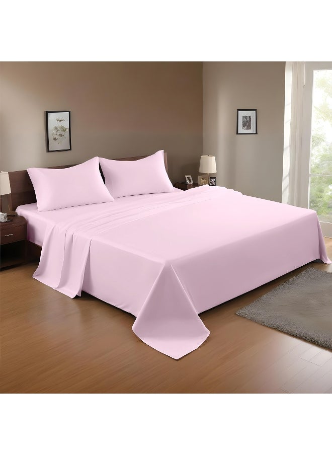 3-Piece Pink Plush 220X240 Flat Bedsheet Set Includes 1 Deep Pocket Flat Bedsheet And 2 Pillow Covers, Breathable And Machine Washable