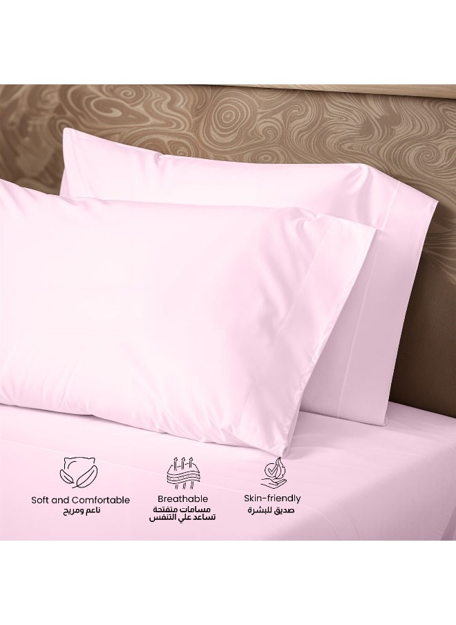 3-Piece Pink Plush 200X220 Flat Bedsheet Set Includes 1 Deep Pocket Flat Bedsheet And 2 Pillow Covers, Breathable And Machine Washable