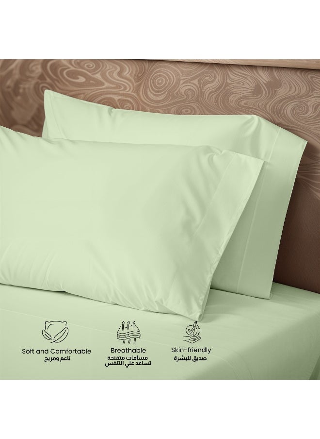 3-Piece Mint Green Plush 220X240 Flat Bedsheet Set Includes 1 Deep Pocket Flat Bedsheet And 2 Pillow Covers, Breathable And Machine Washable