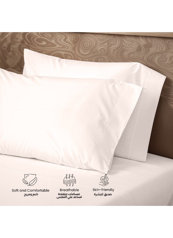 3-Piece Ivory Plush 220X240 Flat Bedsheet Set Includes 1 Deep Pocket Flat Bedsheet And 2 Pillow Covers, Breathable And Machine Washable