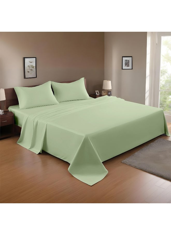 3-Piece Mint Green Plush 200X220 Flat Bedsheet Set Includes 1 Deep Pocket Flat Bedsheet And 2 Pillow Covers, Breathable And Machine Washable