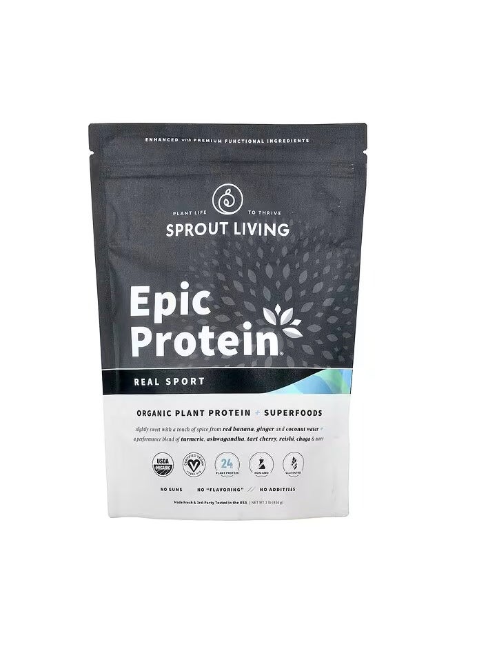 Sprout Living, Epic Protein®, Real Sport, Organic Plant Protein + Superfoods, 1 lb (456 g)