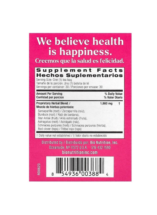 Bio Nutrition, Lymph Support Tea, Caffeine Free, 30 Tea Bags, 2 oz (56 g)