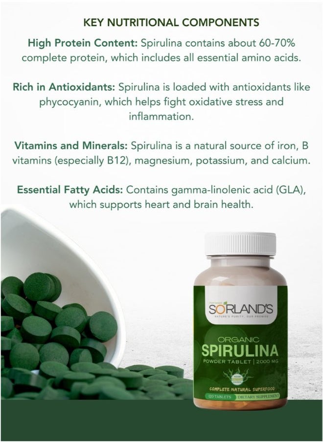 Organic Spirulina Powder 120 Tablets (Complete Natural Superfood)