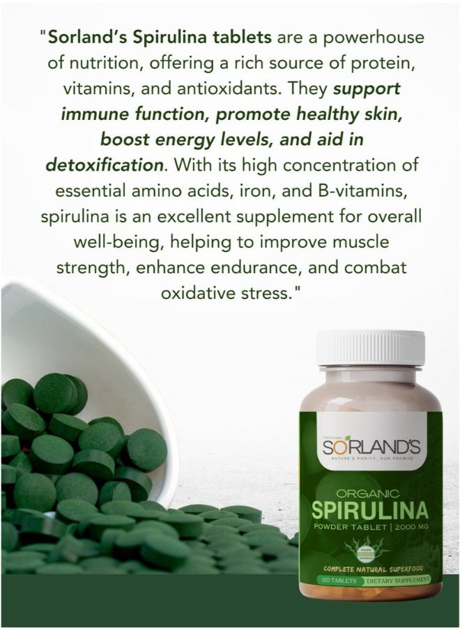 Organic Spirulina Powder 120 Tablets (Complete Natural Superfood)
