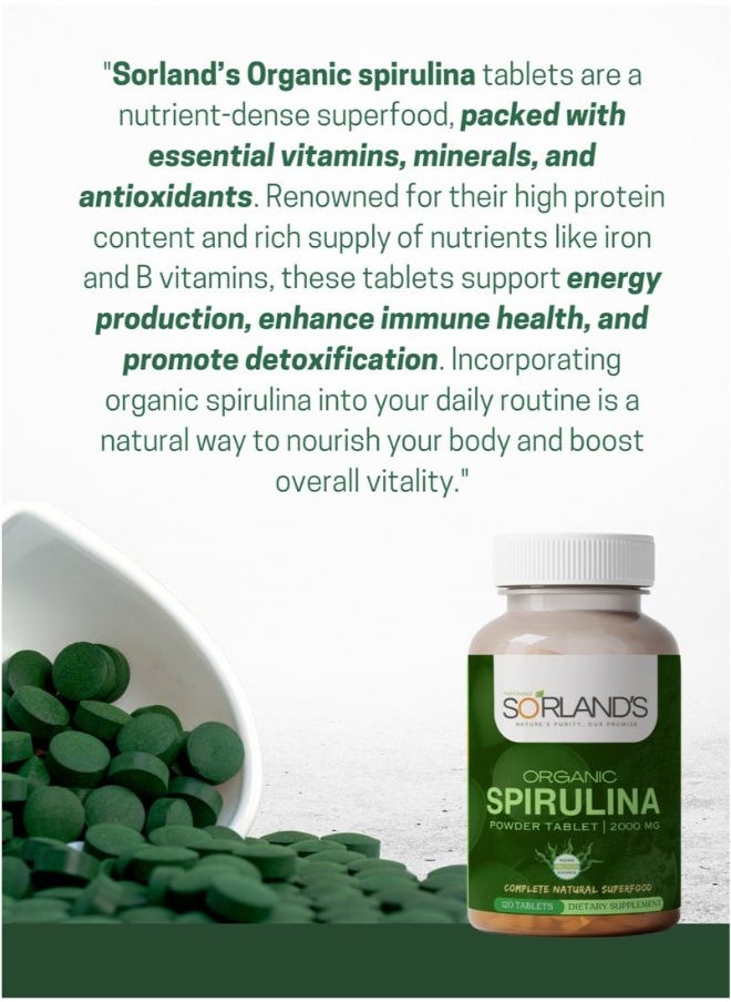 Organic Spirulina Powder 120 Tablets (Complete Natural Superfood)