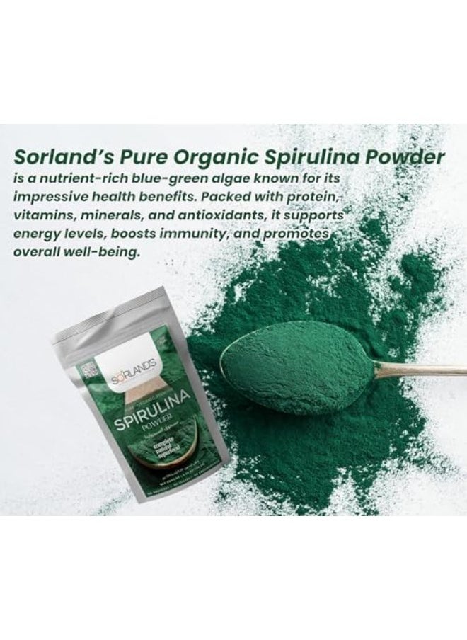 Sorland Spirulina Pwoder - High Strength 75Gm Spirulina Powder - Richest Source of Protein - Certified Organic Spirulina Powder - Superfood for Energy & Detox