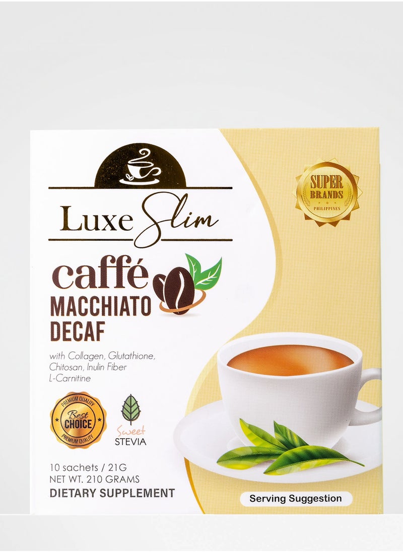 Luxe Slim Caffé Macchiato Decaf – Glutathione, Collagen & L-Carnitine Slimming Coffee – Sugar-Free with Stevia – Skin Brightening & Weight Support – 10 Sachets x 21g