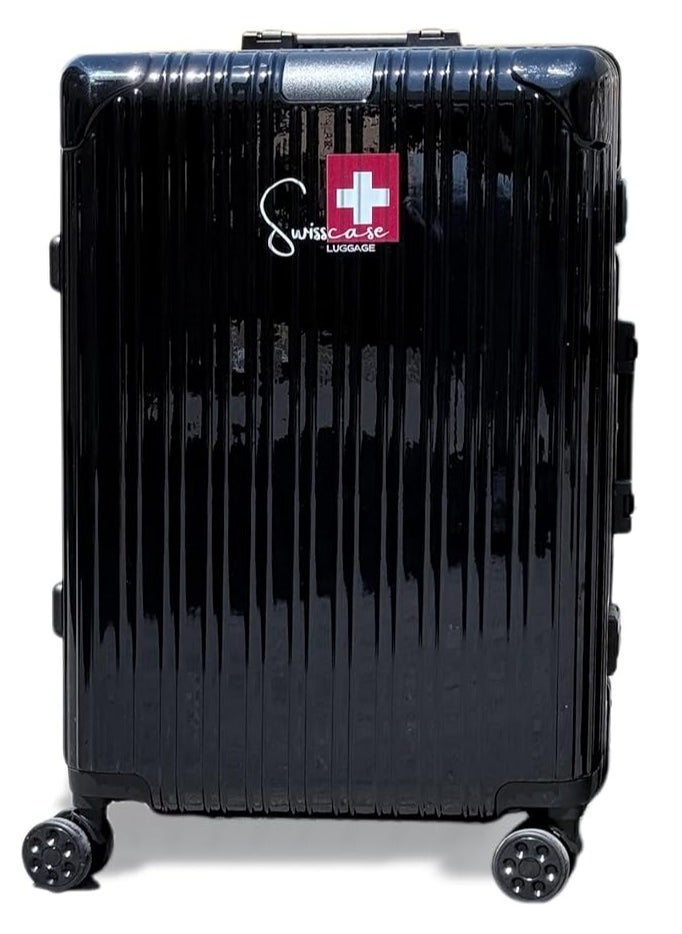 E016 Hardshell Suitcase, 24-Inch, Aluminium Frame, Double Spinner Wheels, Black