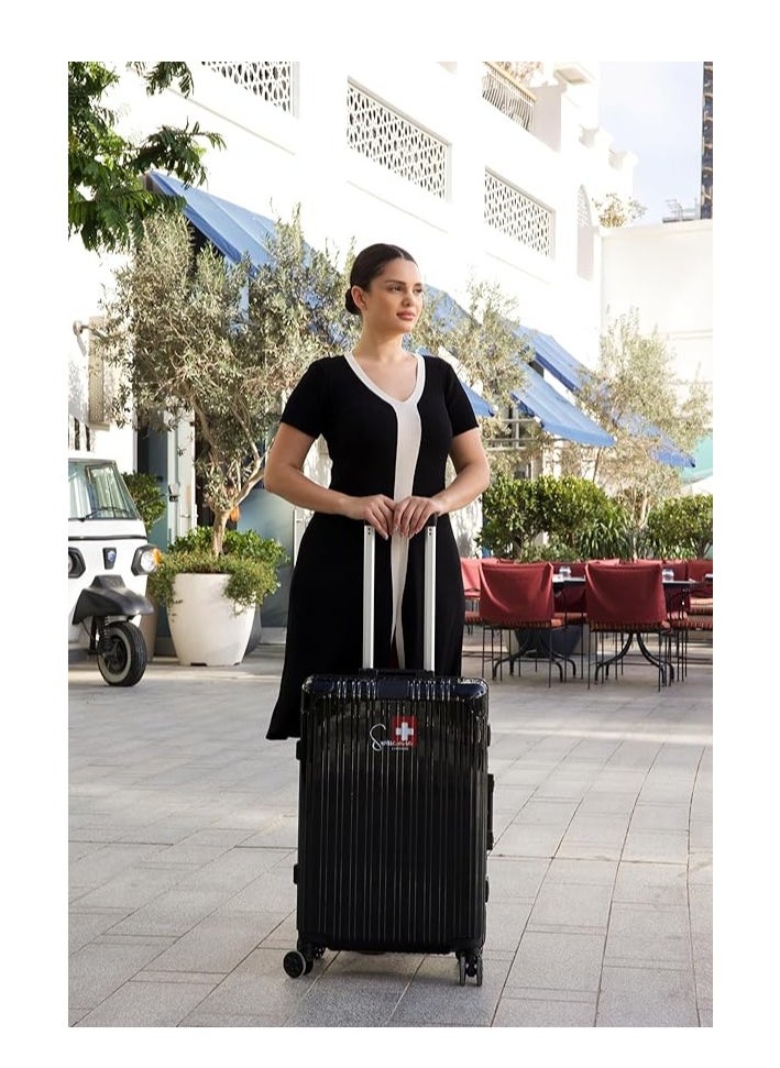 E016 Hardshell Suitcase, 24-Inch, Aluminium Frame, Double Spinner Wheels, Black