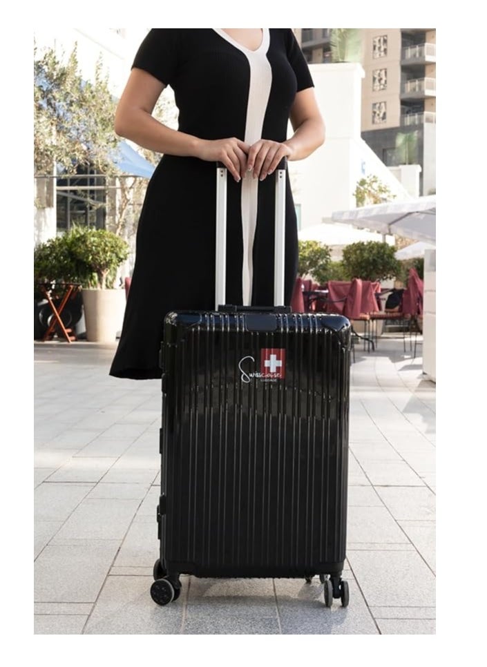 E016 Hardshell Suitcase, 24-Inch, Aluminium Frame, Double Spinner Wheels, Black