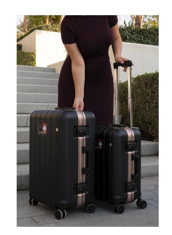 V801 Carry On Suitcase, 20-Inch, Aluminium Frame, Double Spinner Wheels, Black