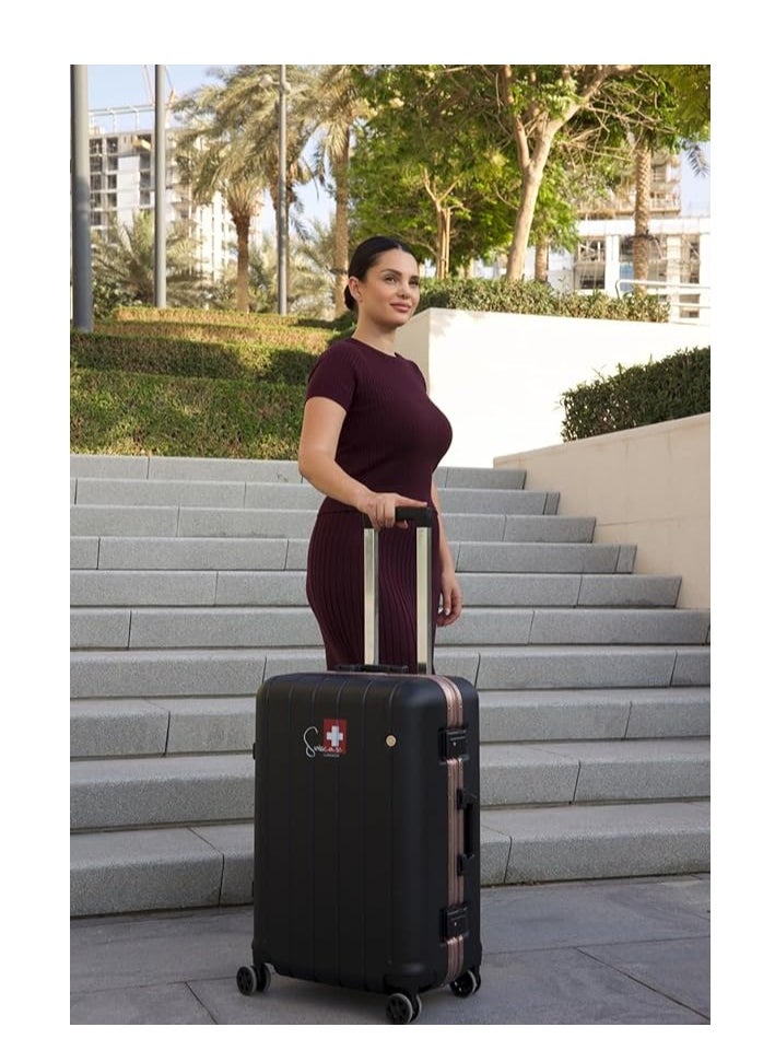 V801 Hardshell Suitcase, 24-Inch, Aluminium Frame, Double Spinner Wheels, Black