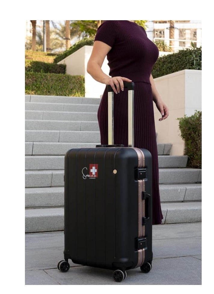 V801 Hardshell Suitcase, 24-Inch, Aluminium Frame, Double Spinner Wheels, Black