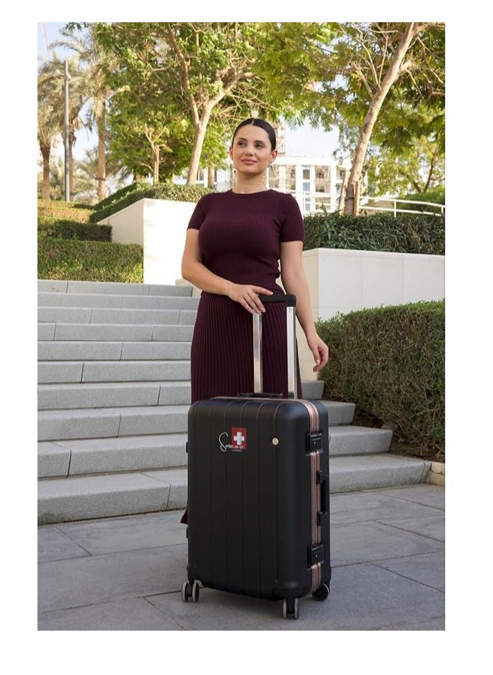 V801 Hardshell Suitcase, 24-Inch, Aluminium Frame, Double Spinner Wheels, Black