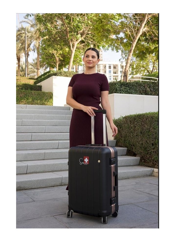 Hardshell Luggage Set, 20 and 24 Inch, Aluminium Frame, Double Spinner Wheels, Lightweight V801 Set, Black