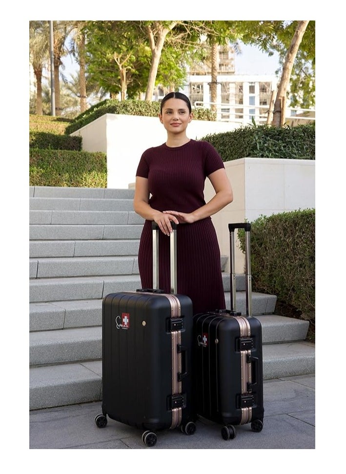 Hardshell Luggage Set, 20 and 24 Inch, Aluminium Frame, Double Spinner Wheels, Lightweight V801 Set, Black