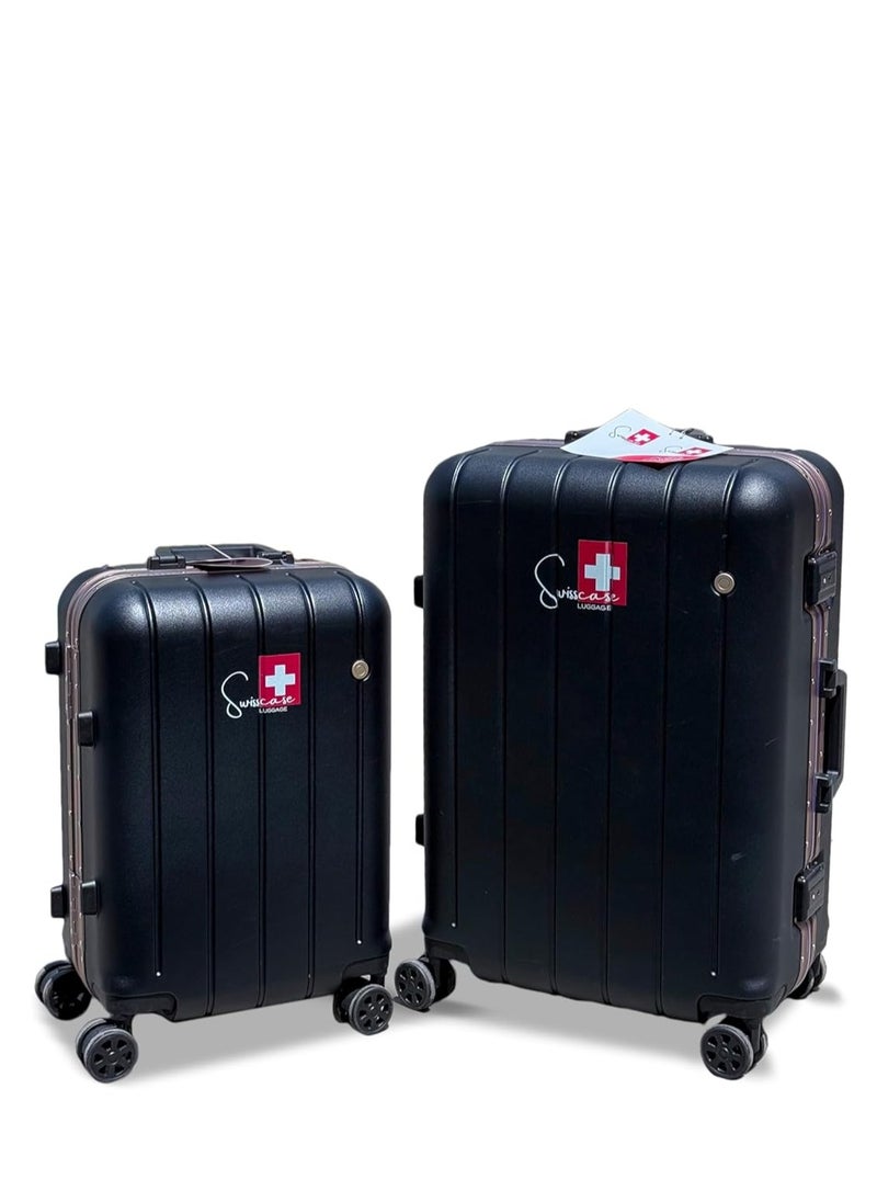 Hardshell Luggage Set, 20 and 24 Inch, Aluminium Frame, Double Spinner Wheels, Lightweight V801 Set, Black