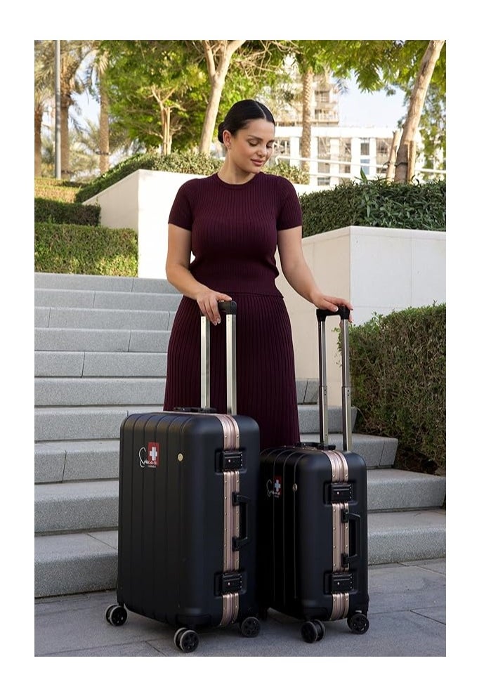 Hardshell Luggage Set, 20 and 24 Inch, Aluminium Frame, Double Spinner Wheels, Lightweight V801 Set, Black