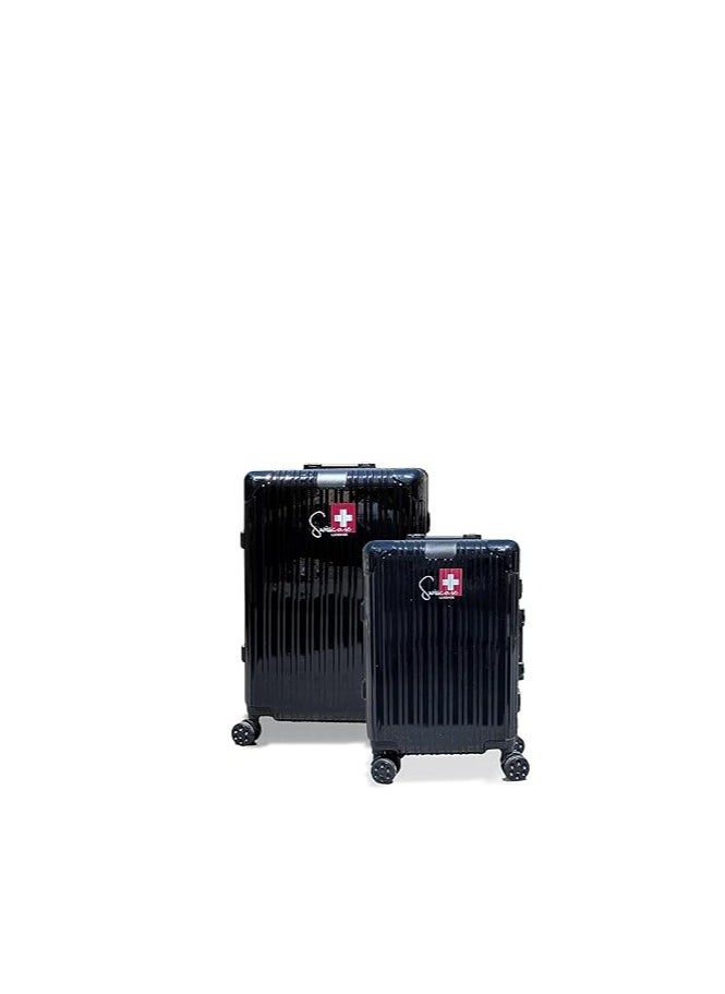 Hardshell Luggage Set, 20 and 24 Inch, Aluminium Frame, Double Spinner Wheels, Lightweight E016 Set, Black