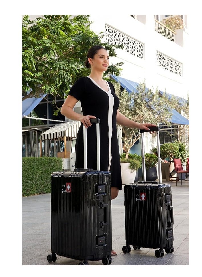 Hardshell Luggage Set, 20 and 24 Inch, Aluminium Frame, Double Spinner Wheels, Lightweight E016 Set, Black