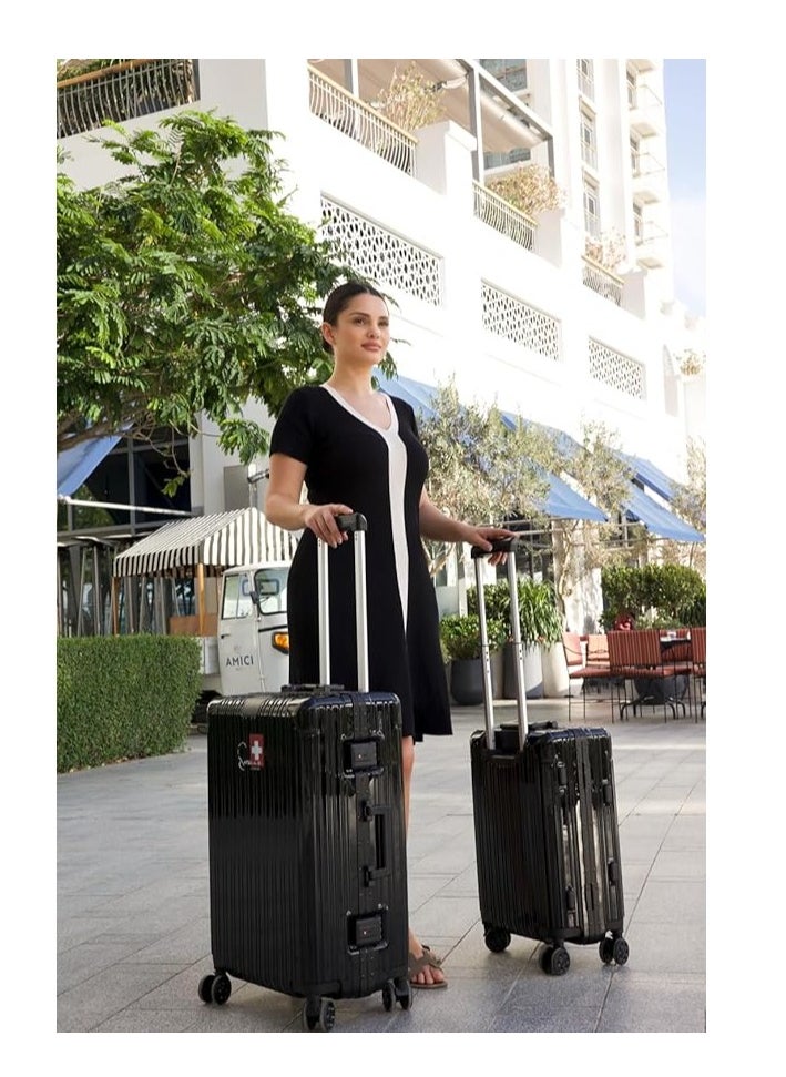 E016 Carry On Suitcase, 20-Inch, Aluminium Frame, Double Spinner Wheels, Black