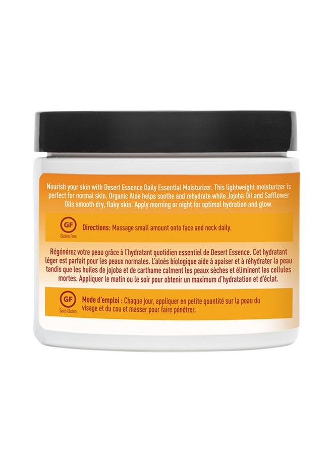Desert Essence Daily Essential Moisturizer - Nourishing Jojoba, Organic Aloe Vera, Safflower & Geranium Oil - Light-Weight Soothing, Softening Facial Cream - Vegan, Non-GMO, Sulfate & SLS Free - 4oz