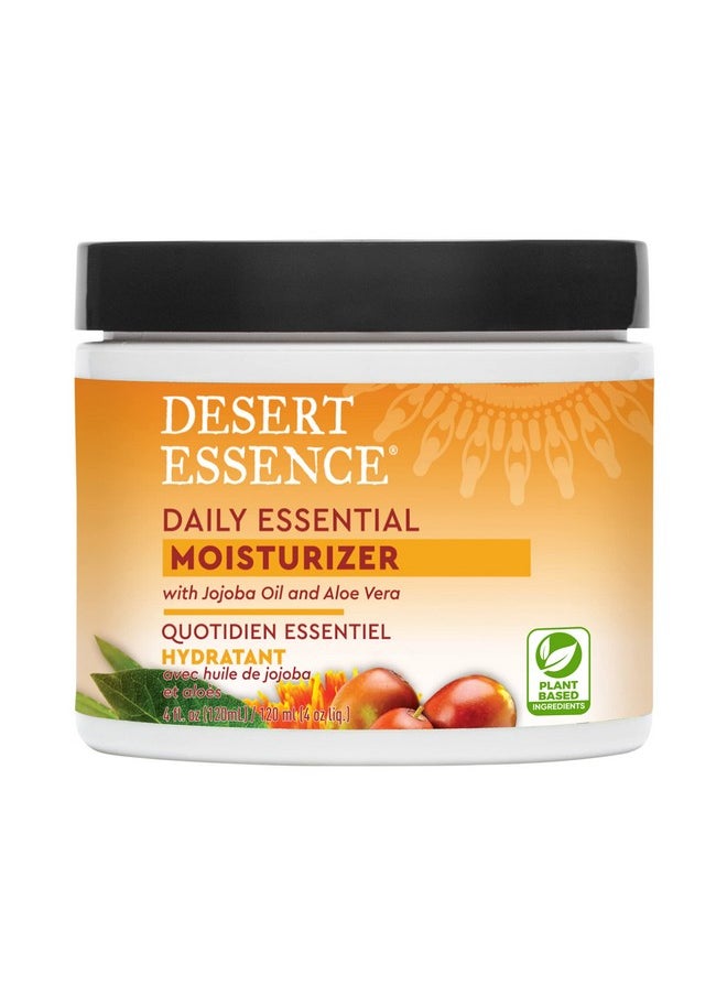 Desert Essence Daily Essential Moisturizer - Nourishing Jojoba, Organic Aloe Vera, Safflower & Geranium Oil - Light-Weight Soothing, Softening Facial Cream - Vegan, Non-GMO, Sulfate & SLS Free - 4oz