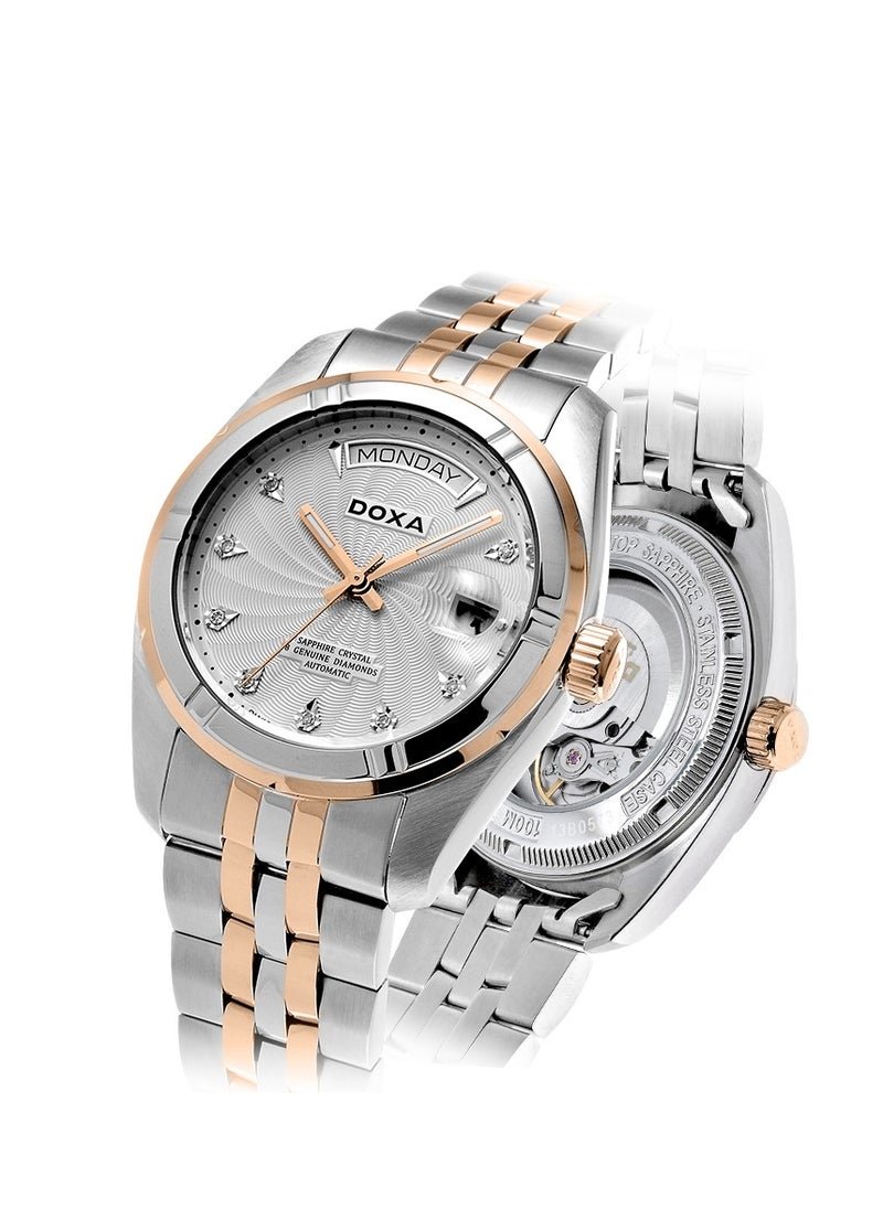 Doxa D173RWH Men's Gold Strap Diamond Hour Markers Automatic Dual Calendar Diving Watch
