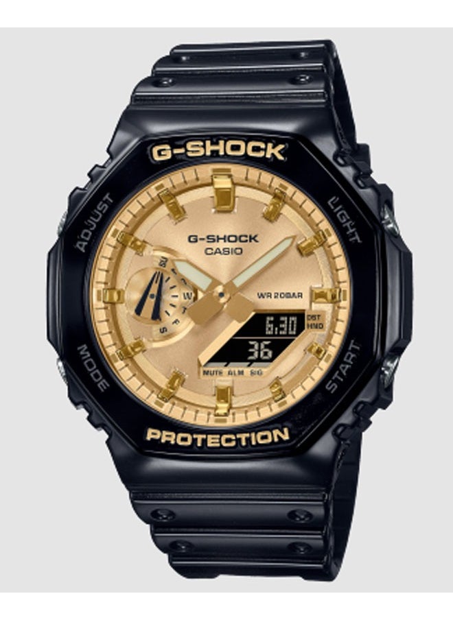 Men Watch G-Shock Digital Analog Octagonal Gold Dial Resin Band GA-2100GB-1ADR