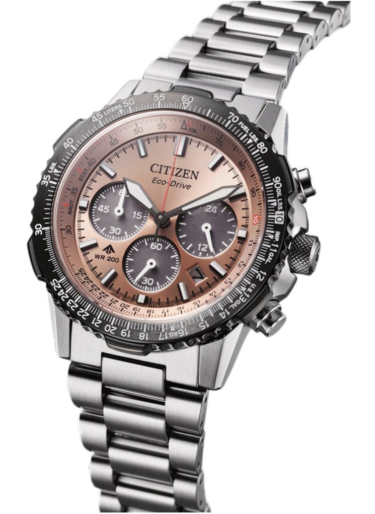 Promaster Sky Chrono Mens Watch CA4664-60X – Salmon Dial with Red & White Accents, Slide-Rule Bezel, 40mm, Eco-Drive, Chronograph, 200M WR