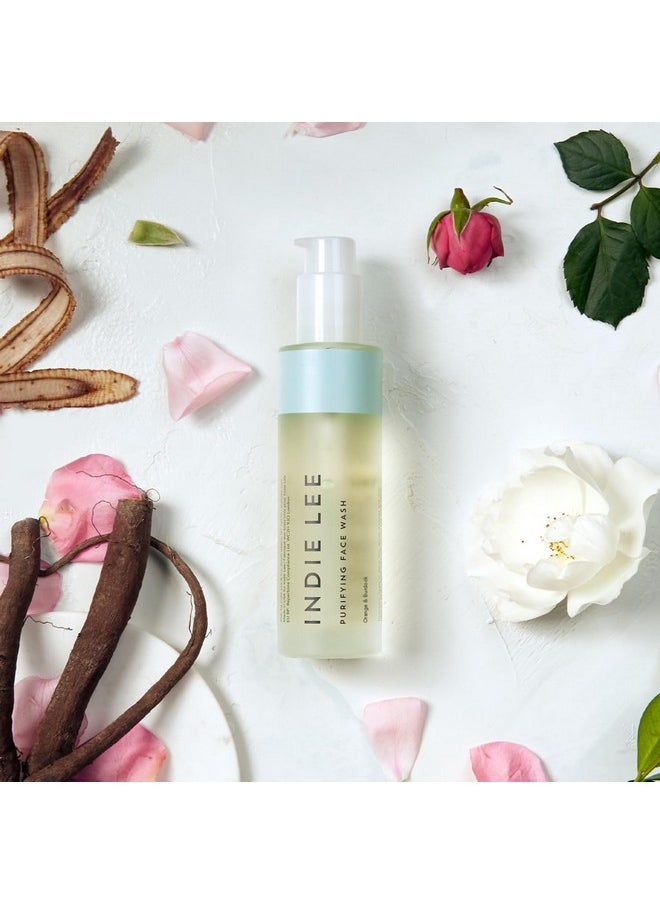 Indie Lee Purifying Face Wash - Hydrating Facial Cleanser + Makeup Remover - With Orange, Lavender, Burdock + Jasmine - Foam Face Wash for All Skin Types (125ml)