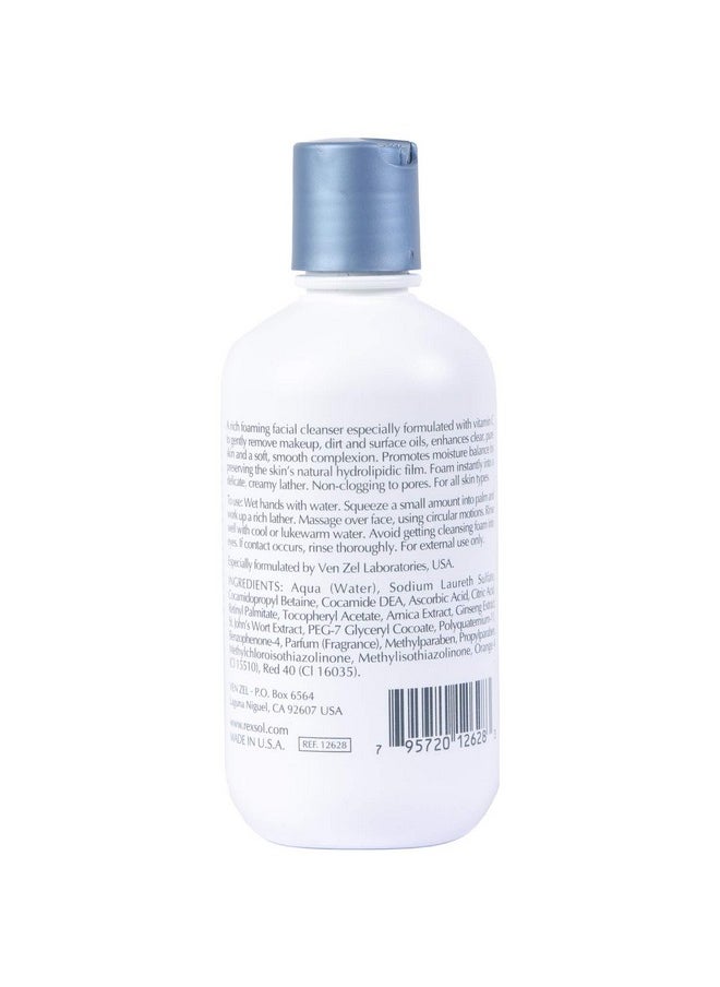 REXSOL Vitamin C Foaming Gel Face Wash | Anti-Aging Cleanser for Sensitive Skin | Natural Daily Facial Cleanser with Vitamins A & E - 8.1 OZ