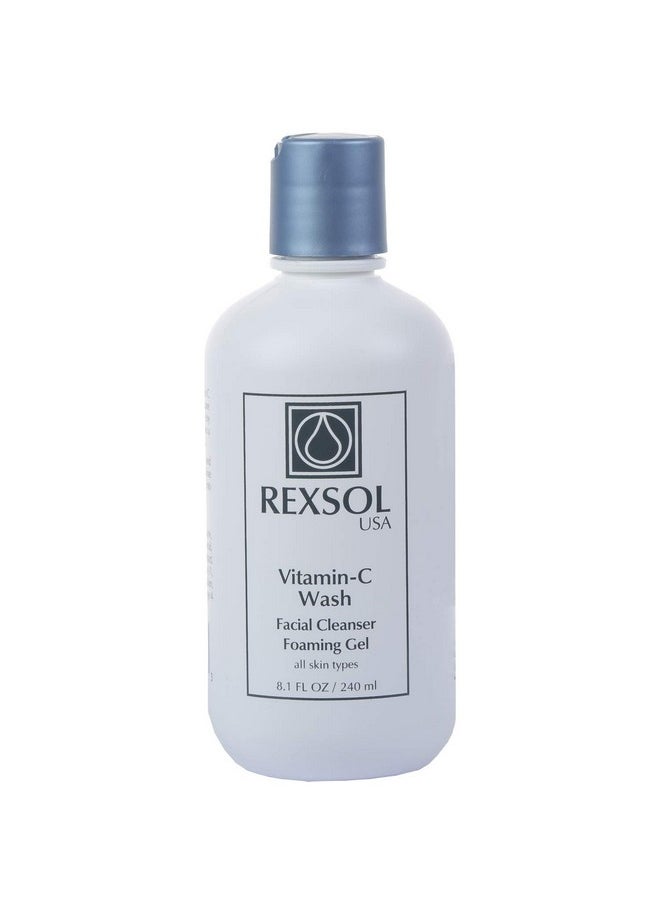 REXSOL Vitamin C Foaming Gel Face Wash | Anti-Aging Cleanser for Sensitive Skin | Natural Daily Facial Cleanser with Vitamins A & E - 8.1 OZ