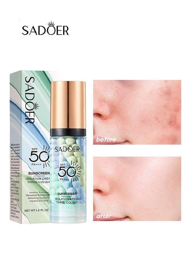 Isolation Cream Invisible Pore, Three Color Sunscreen lotion SPF50, Cover Acne Marks Contour Isolation Cream, Color Corrector, Oil Control Moisturizing Make ​For All Skin Green 40g