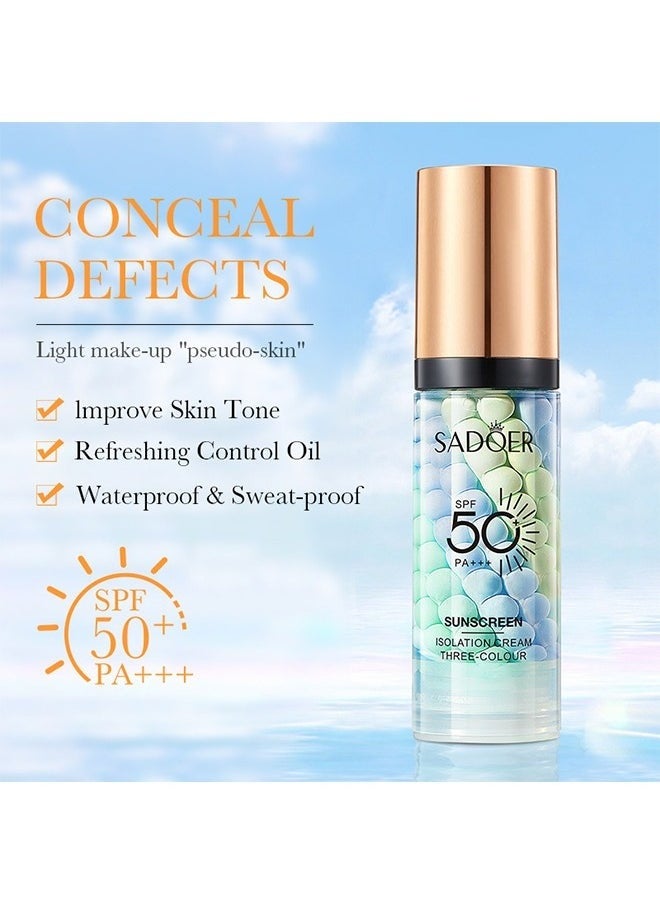 Isolation Cream Invisible Pore, Three Color Sunscreen lotion SPF50, Cover Acne Marks Contour Isolation Cream, Color Corrector, Oil Control Moisturizing Make ​For All Skin Green 40g