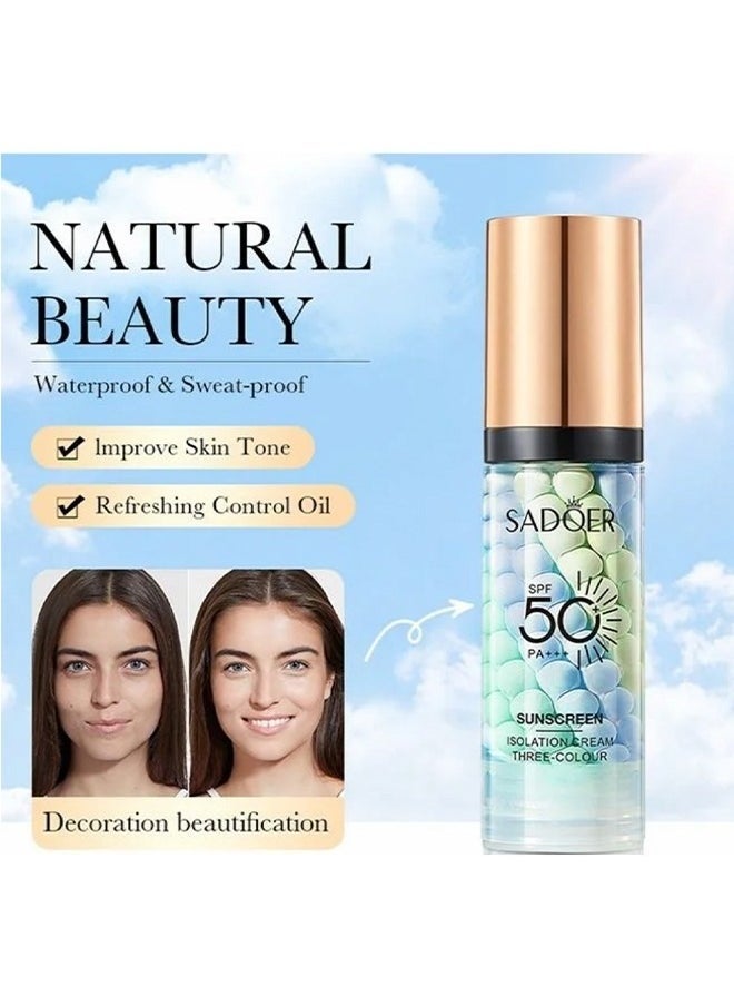 Isolation Cream Invisible Pore, Three Color Sunscreen lotion SPF50, Cover Acne Marks Contour Isolation Cream, Color Corrector, Oil Control Moisturizing Make ​For All Skin Green 40g