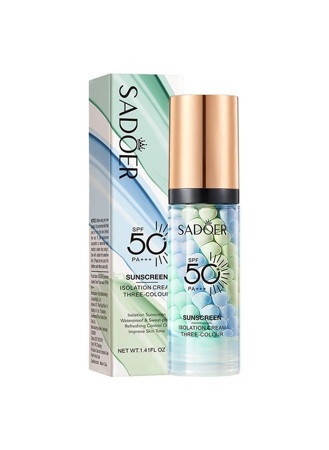 Isolation Cream Invisible Pore, Three Color Sunscreen lotion SPF50, Cover Acne Marks Contour Isolation Cream, Color Corrector, Oil Control Moisturizing Make ​For All Skin Green 40g