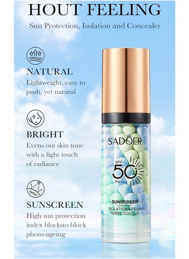 Isolation Cream Invisible Pore, Three Color Sunscreen lotion SPF50, Cover Acne Marks Contour Isolation Cream, Color Corrector, Oil Control Moisturizing Make ​For All Skin Green 40g