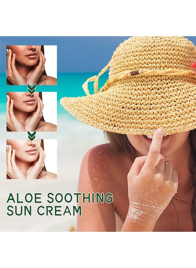 2 pcs Aloe Soothing Sun Cream SPF50+ PA+++,Waterproof & Sweatproof Moisturizing Sunscreen,Have an Ultra Lightn and Non Greasy Texture 50ml