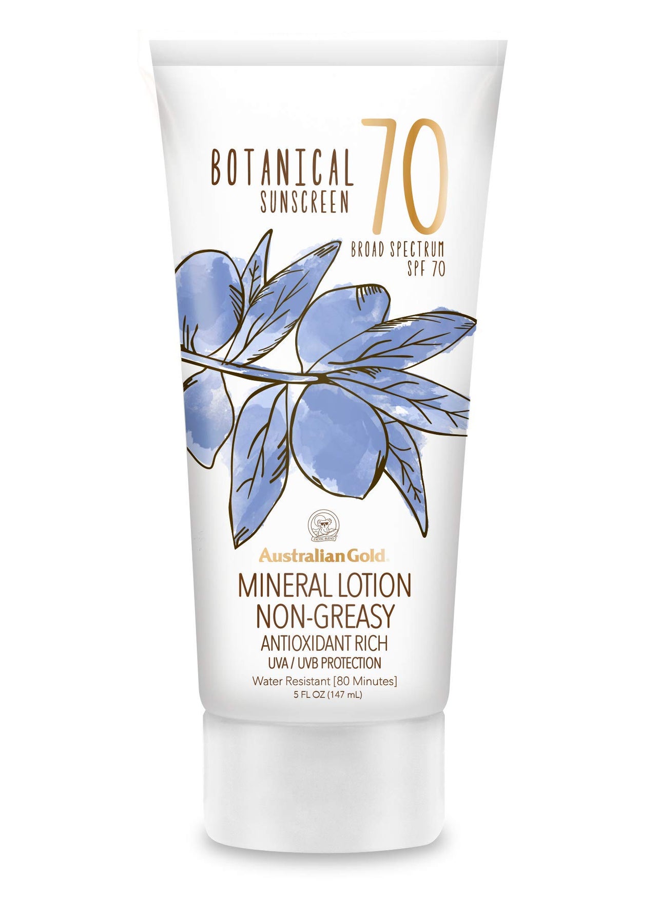 Australian Gold Botanical SPF 70 Mineral Sunscreen Lotion, Non-Chemical Sunblock with Titanium Dioxide & Zinc Oxide, Native-Australian Ingredients, Water-Resistant, Citrus Oasis Fragrance, 5 Oz