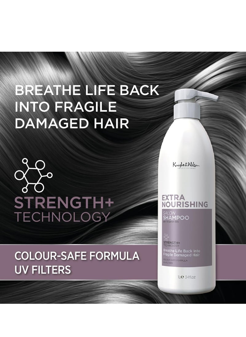 Salon Size Professional Extra Nourishing Shampoo 1000ml Actively moisturises and nourishes dry fragile thin damaged on all hair types With Vitamin B5