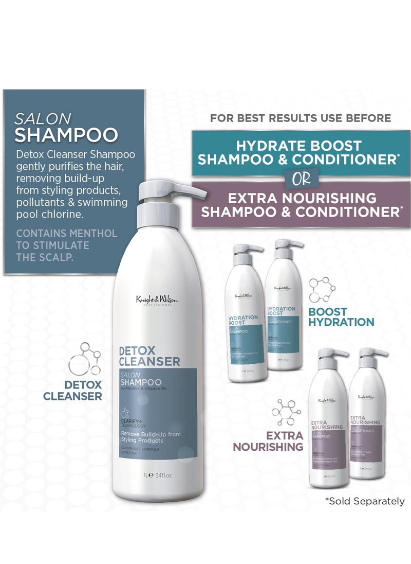 Salon Professional Detox Cleanser Salon Shampoo 1000ml Lightweight Clarifying Shampoo that removes all product build up Purifies with Vitamin B5