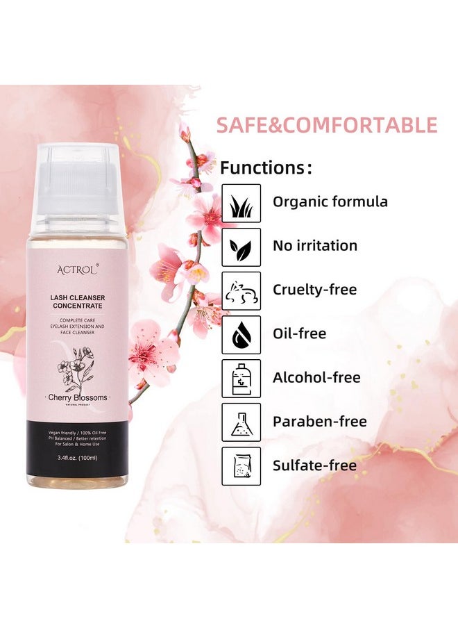 ACTROL Eyelash Shampoo Concentrate 100ml Lash Extensions Cleanser Concentrate Cherry Blossom Natural Foaming Shampoo DIY Wash for Extensions Lashes with Salon Home Care-Makes 60ml Bottles