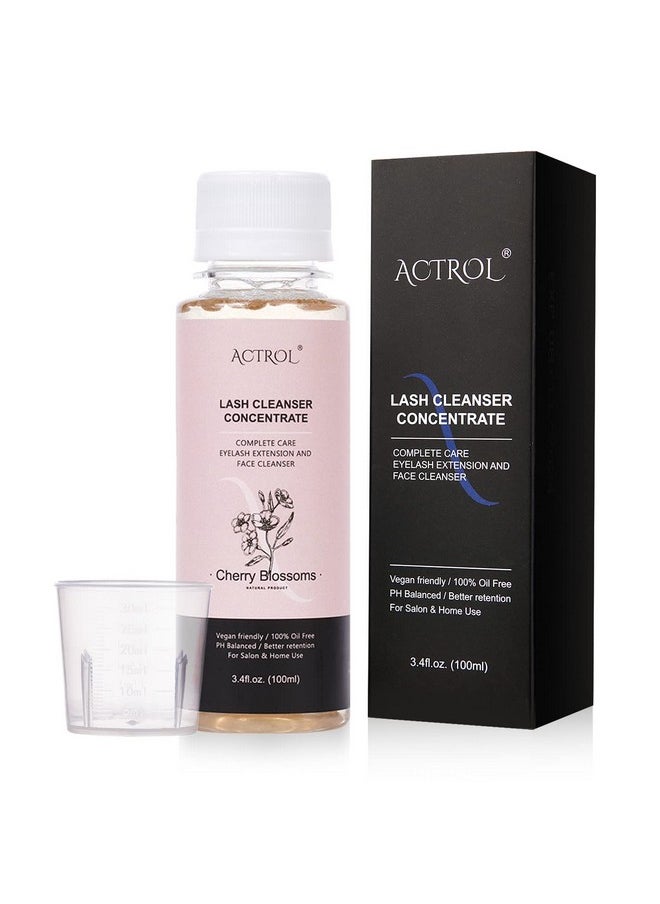 ACTROL Eyelash Shampoo Concentrate 100ml Lash Extensions Cleanser Concentrate Cherry Blossom Natural Foaming Shampoo DIY Wash for Extensions Lashes with Salon Home Care-Makes 60ml Bottles