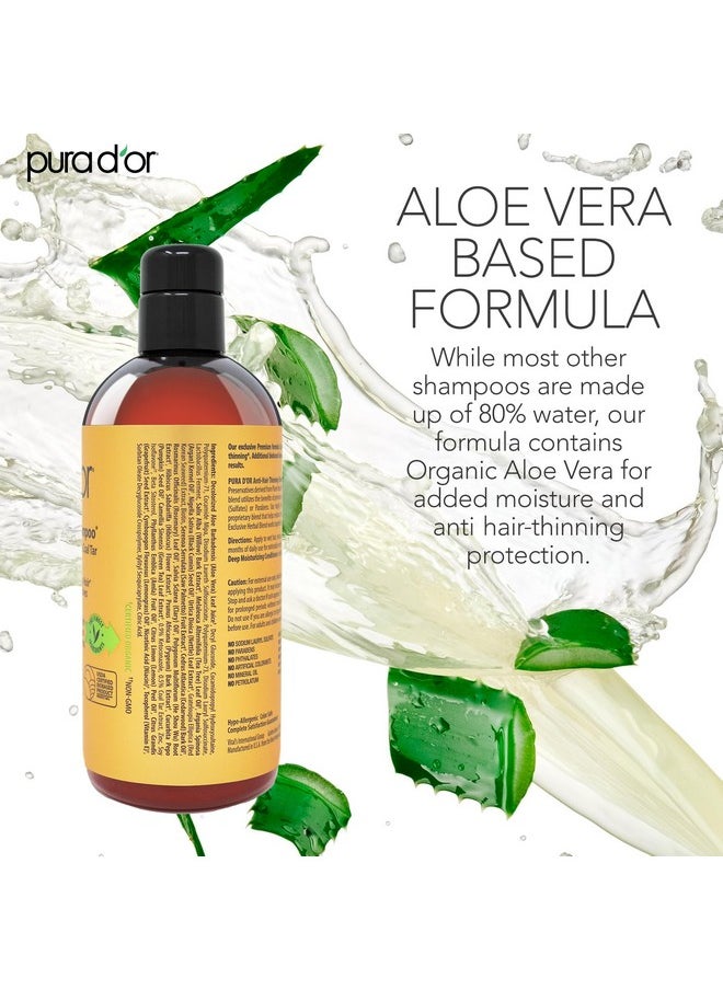 PURA D'OR 16 Oz MD Anti-Hair Thinning Maximum Defense Shampoo - 0.5% Coal Tar, Biotin, 19+ DHT Herbal Blend For Dry & Itchy Scalp, No Sulfates - For Men & Women