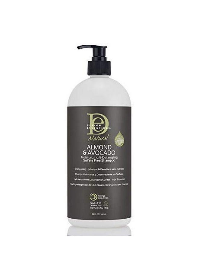 Design Essentials Moisturizing and Detangling Sulfate Free Shampoo, Almond and Avocado Collection, 32 Ounces