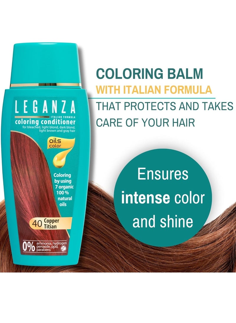 Hair Coloring Conditioner Natural Balm Color Copper Titian N 40 Enriched with 7 Natural Oils Ammonia PPD and Paraben Free 150 ml