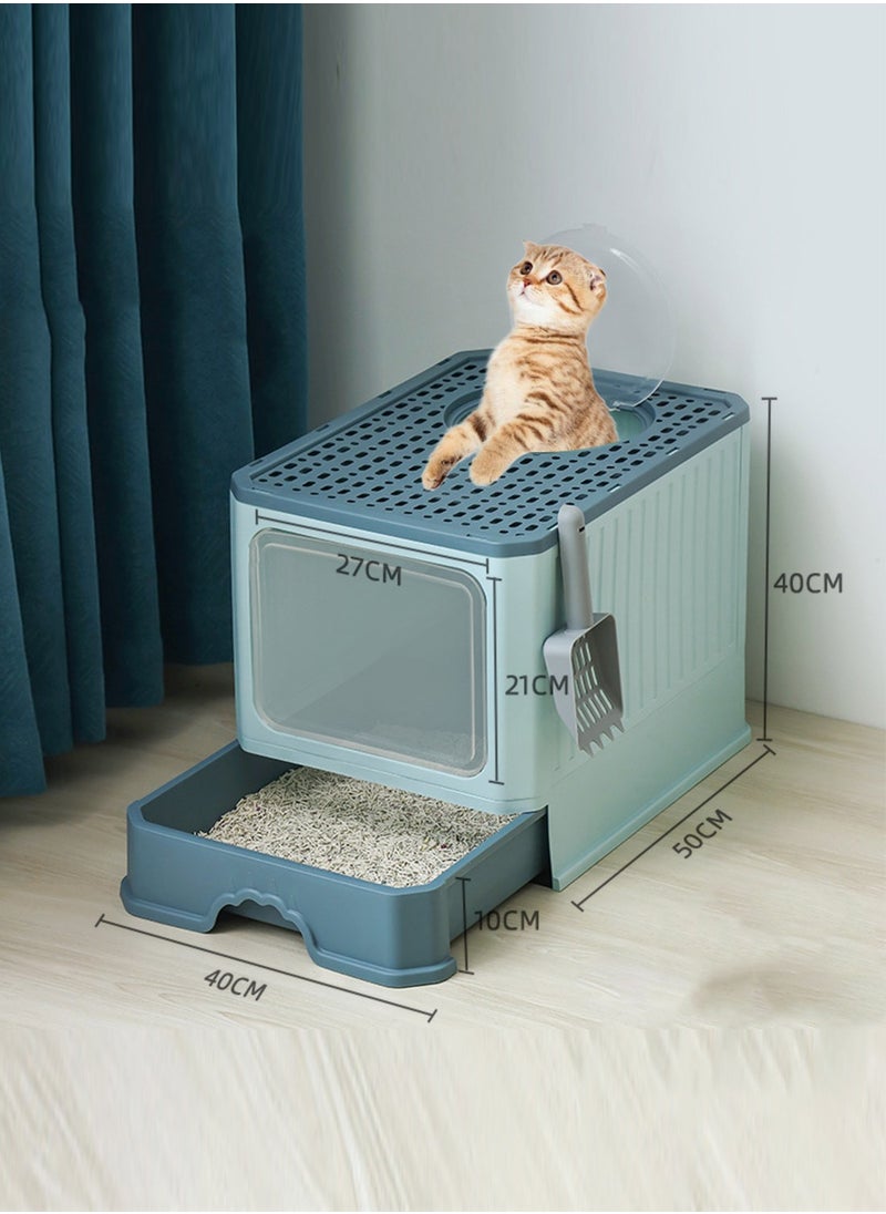 Foldable Cat Litter Box with Lid Cat Litter Tray Litter Basin for Cats